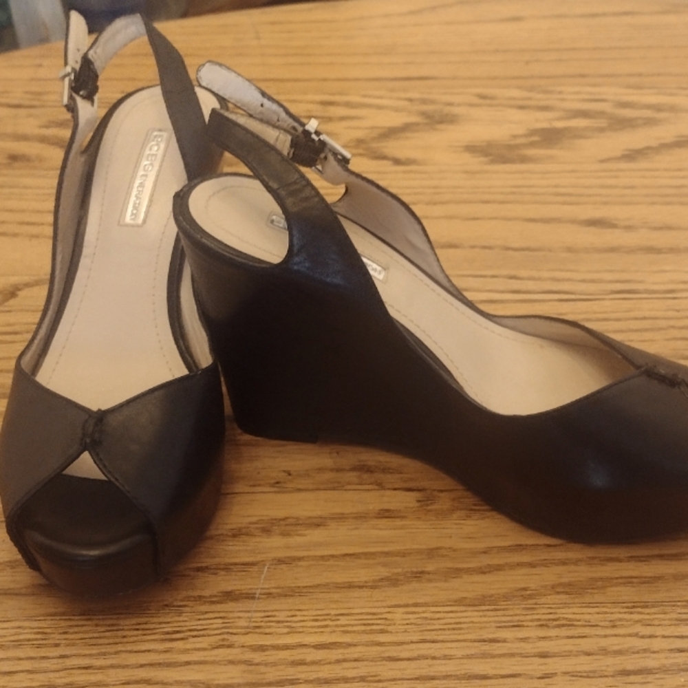 Black BCBGeneration leather wedge heels